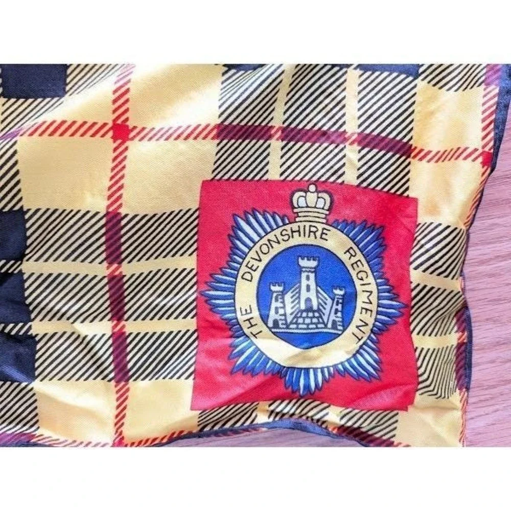 Vintage Glentex Scarf Devonshire Regiment England Plaid Silk Blend Japan 26.5